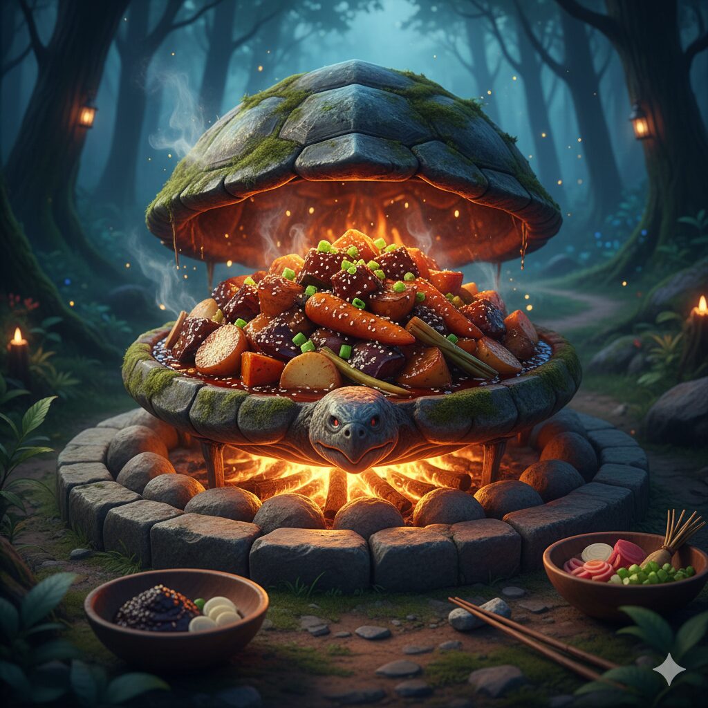 岩亀（いわがめ）の甲羅焼き風・根菜の味噌和え