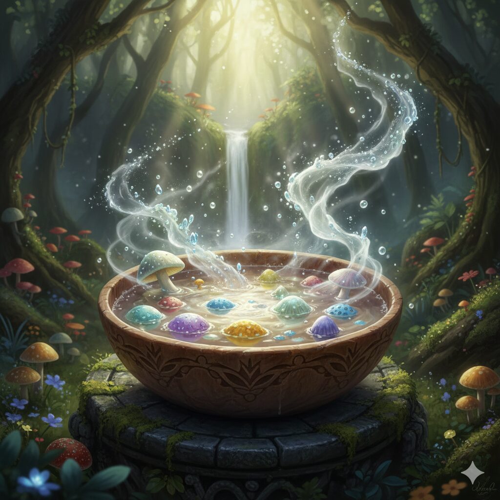 白露のキノコ汁：精霊の加護を巡らせる清涼な一雫